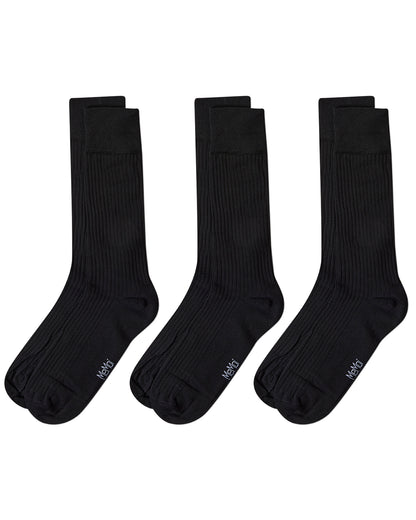 Thin Ribbed Men's Mercerized Cotton Socks 3 Pack : Color: Black
