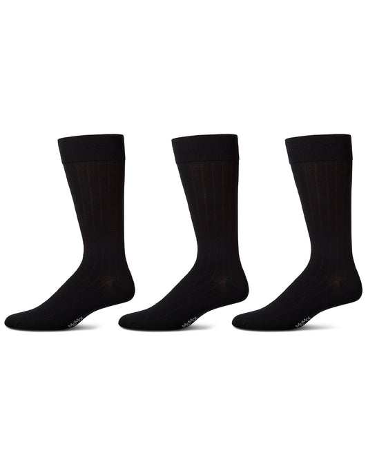 Men's 3 Pair Pack Wide Ribbed Mercerized Cotton Crew Socks : Color: Black