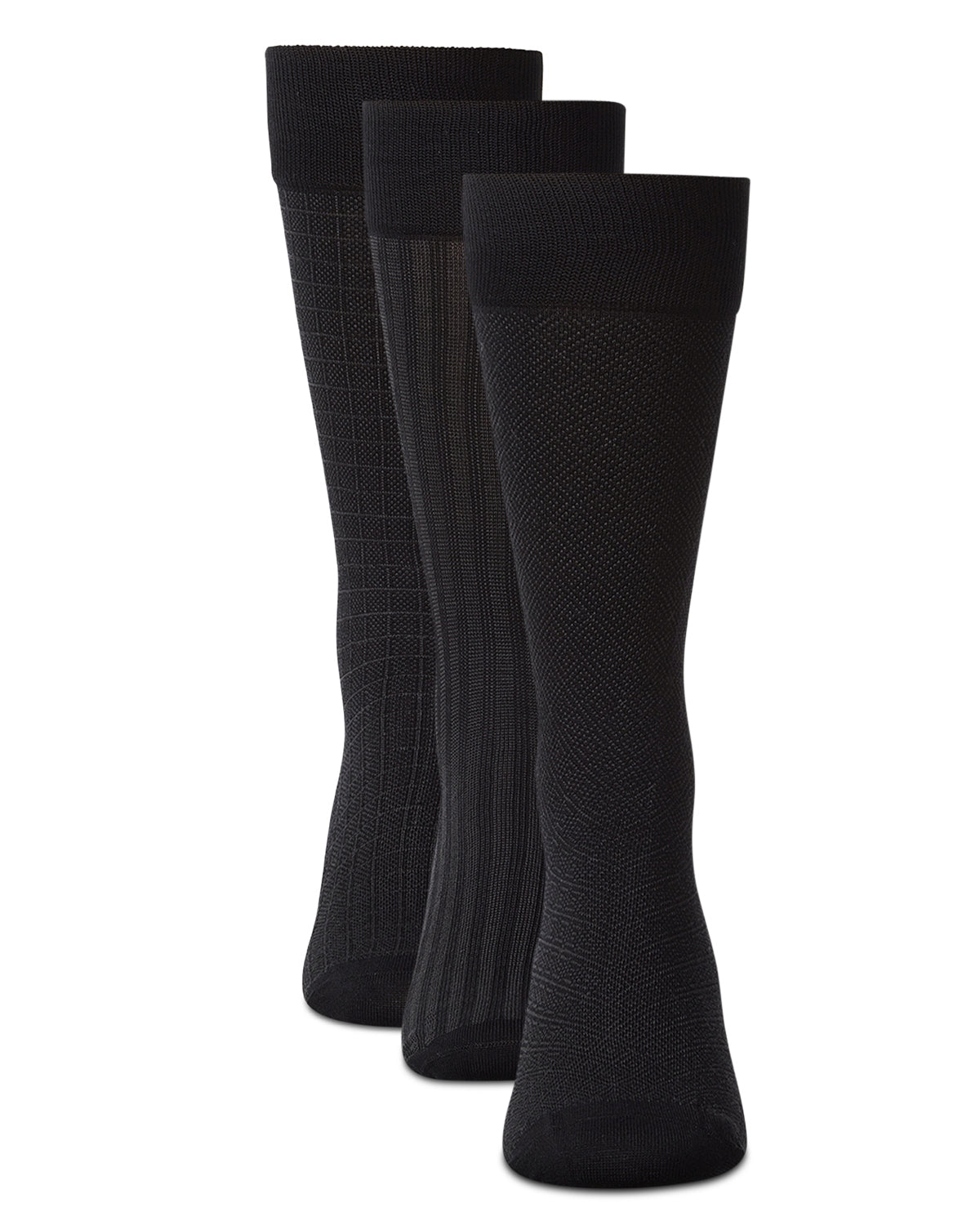 Men's 3 Pair Pack Assorted Mercerized Cotton Blend Crew Socks : Color: Black
