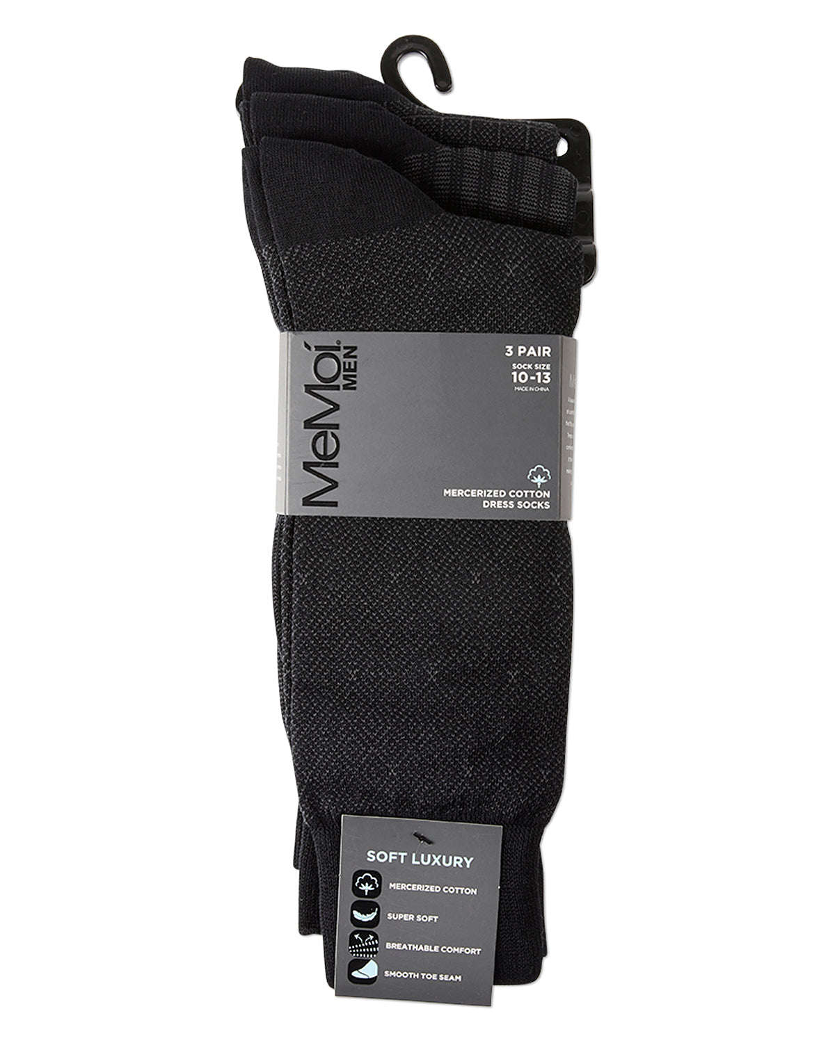 Men's 3 Pair Pack Assorted Mercerized Cotton Blend Crew Socks : Color: Black