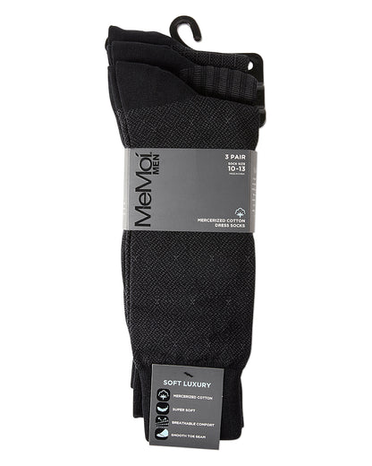 Men's 3 Pair Pack Assorted Mercerized Cotton Blend Crew Socks : Color: Black