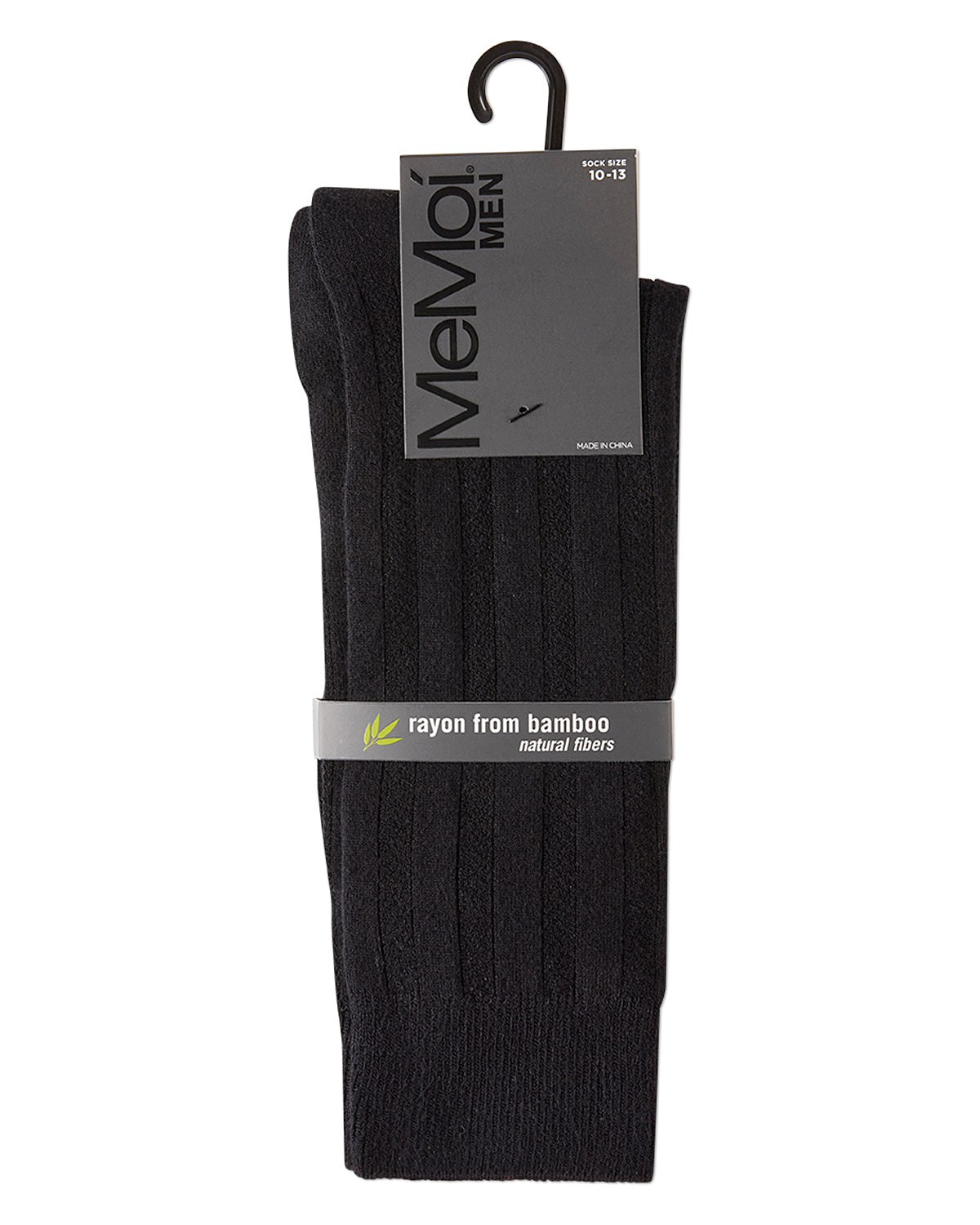 Men's Bamboo Blend Solid Woven Ribbed Crew Socks : Color: Black