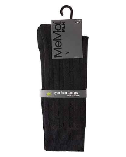 Men's Bamboo Blend Solid Woven Ribbed Crew Socks : Color: Black