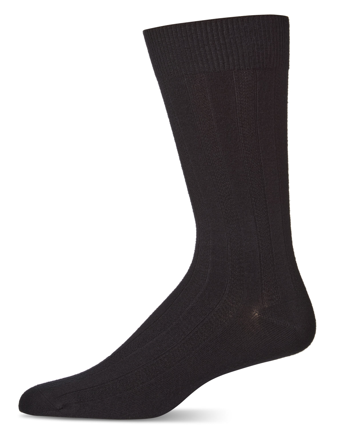 Men's Bamboo Blend Solid Woven Ribbed Crew Socks : Color: Black