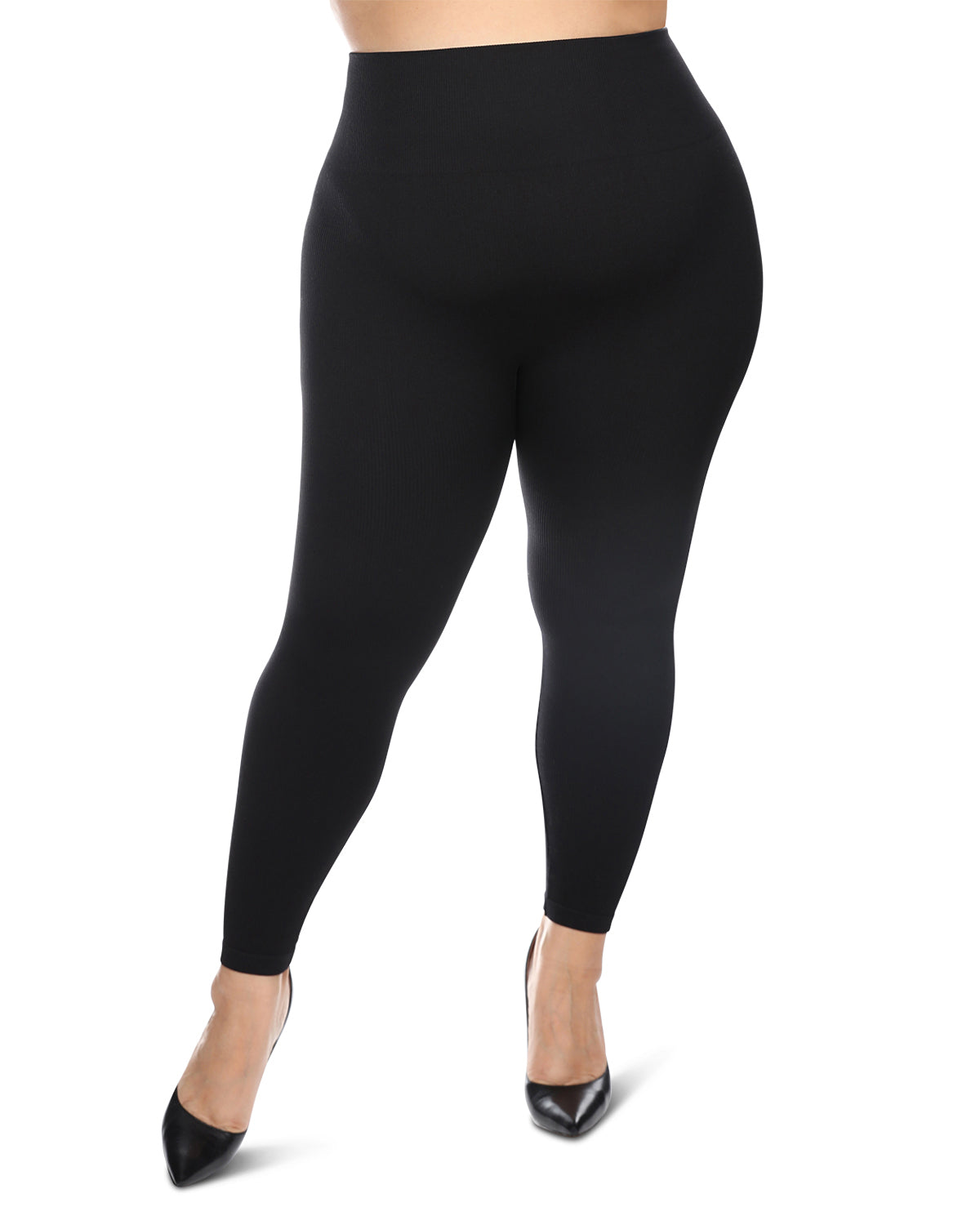 Women's Thin Ribbed High Waist Seamless Leggings : Color: Black