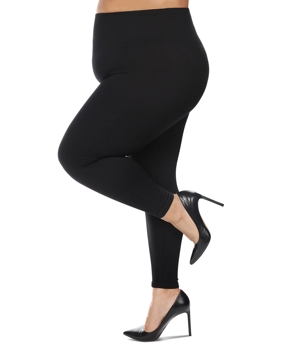 Women's Thin Ribbed High Waist Seamless Leggings : Color: Black