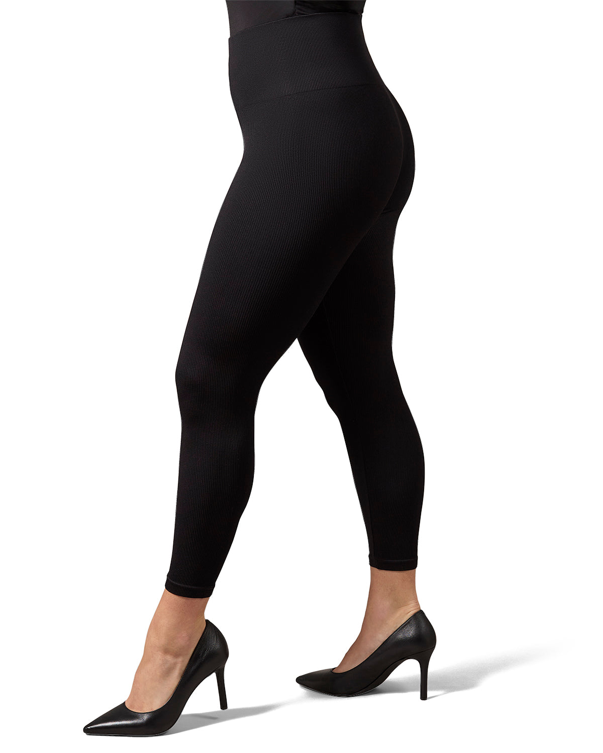 Women's Thin Ribbed High Waist Seamless Leggings : Color: Black