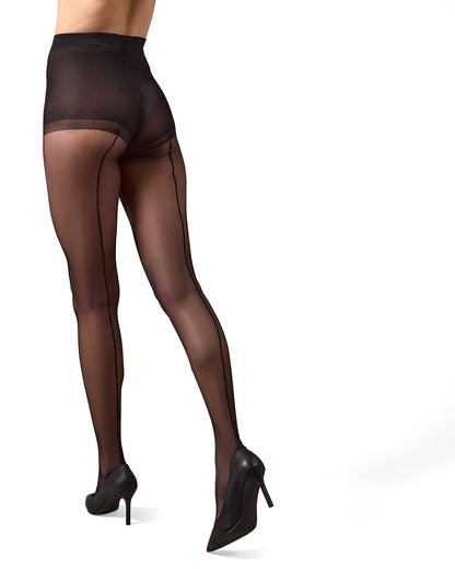Control Top Pantyhose with Backseam & Cuban Heels : Color: Black/Black