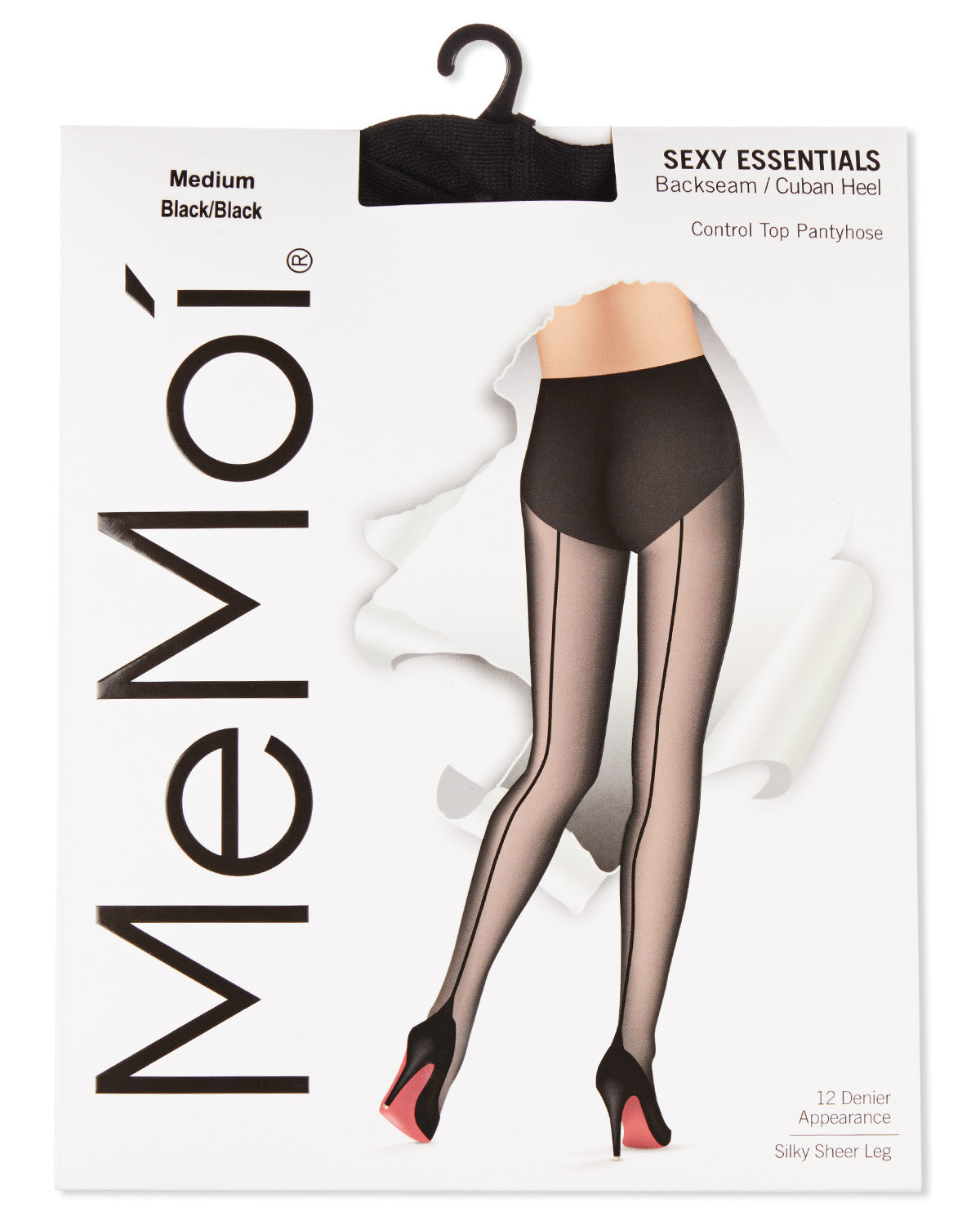 Control Top Pantyhose with Backseam & Cuban Heels : Color: Black/Black