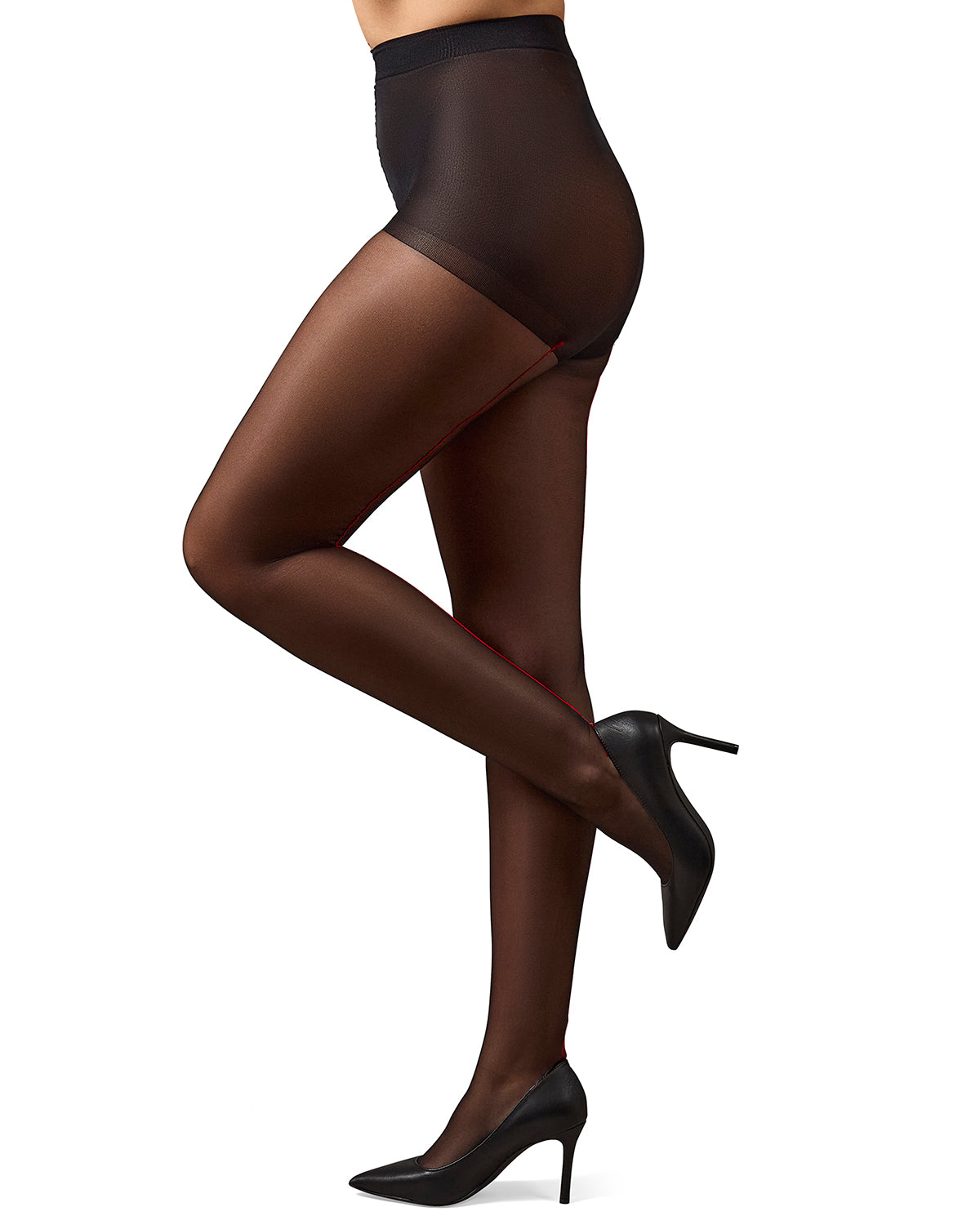 Control Top Pantyhose with Backseam & Cuban Heels : Color: Black/Red