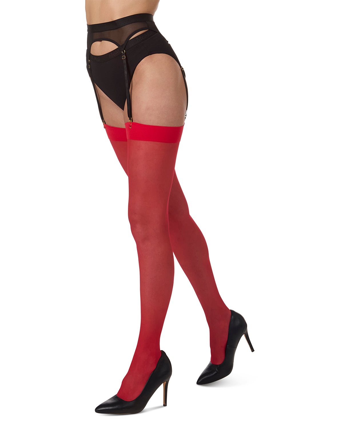 Women's Crystal Sheer Sheer Toe Stockings : Color: Red