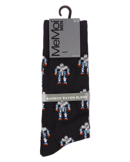 Robot Overlords Bamboo Blend Cartoon Men's Socks : Color: Black