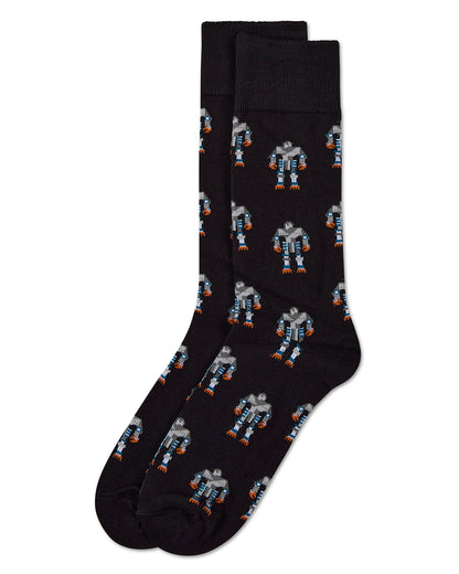 Robot Overlords Bamboo Blend Cartoon Men's Socks : Color: Black