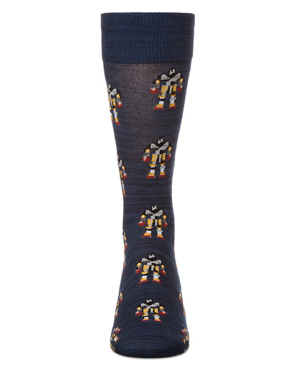 Robot Overlords Bamboo Blend Cartoon Men's Socks : Color: Black