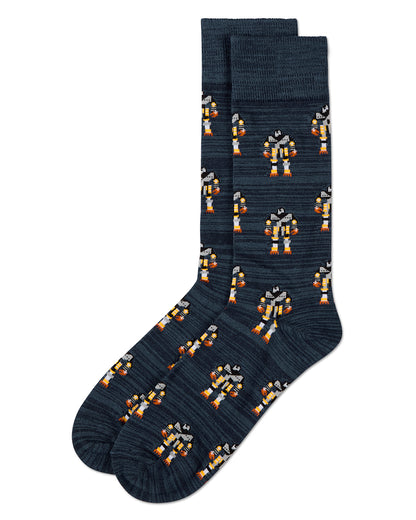 Robot Overlords Bamboo Blend Cartoon Men's Socks : Color: Black