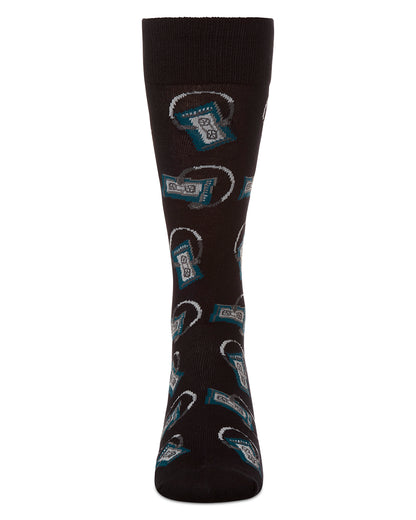 Slick Beats Cassette Player Men's Bamboo Blend Crew Socks : Color: Black