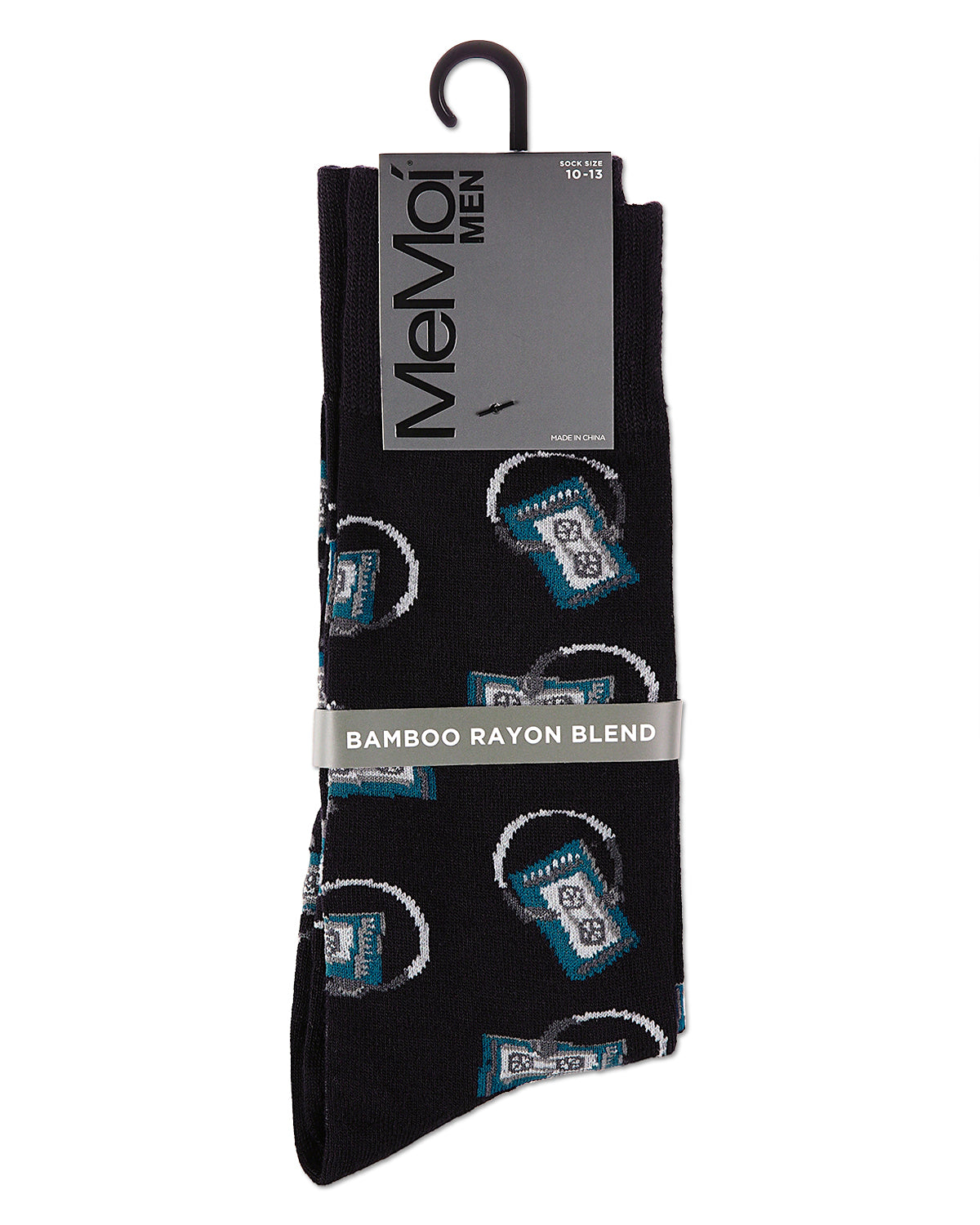 Slick Beats Cassette Player Men's Bamboo Blend Crew Socks : Color: Black