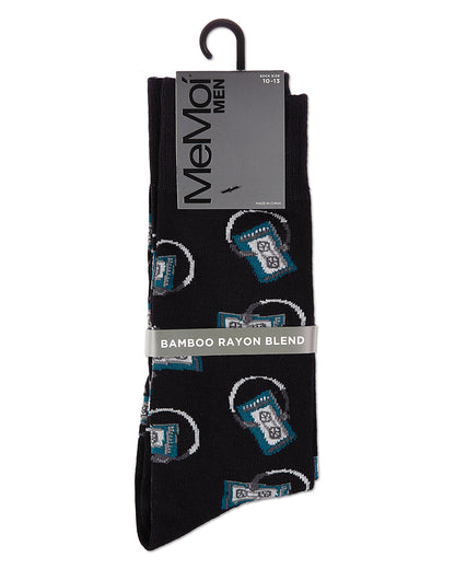 Slick Beats Cassette Player Men's Bamboo Blend Crew Socks : Color: Black