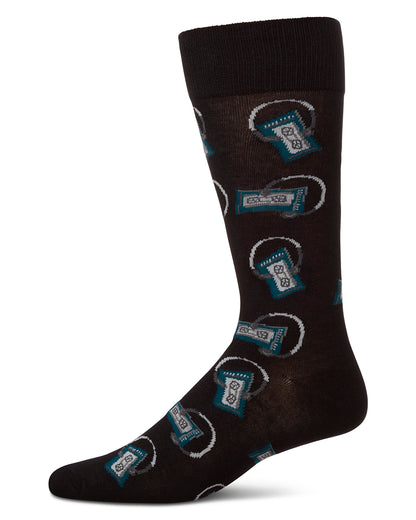 Slick Beats Cassette Player Men's Bamboo Blend Crew Socks : Color: Black
