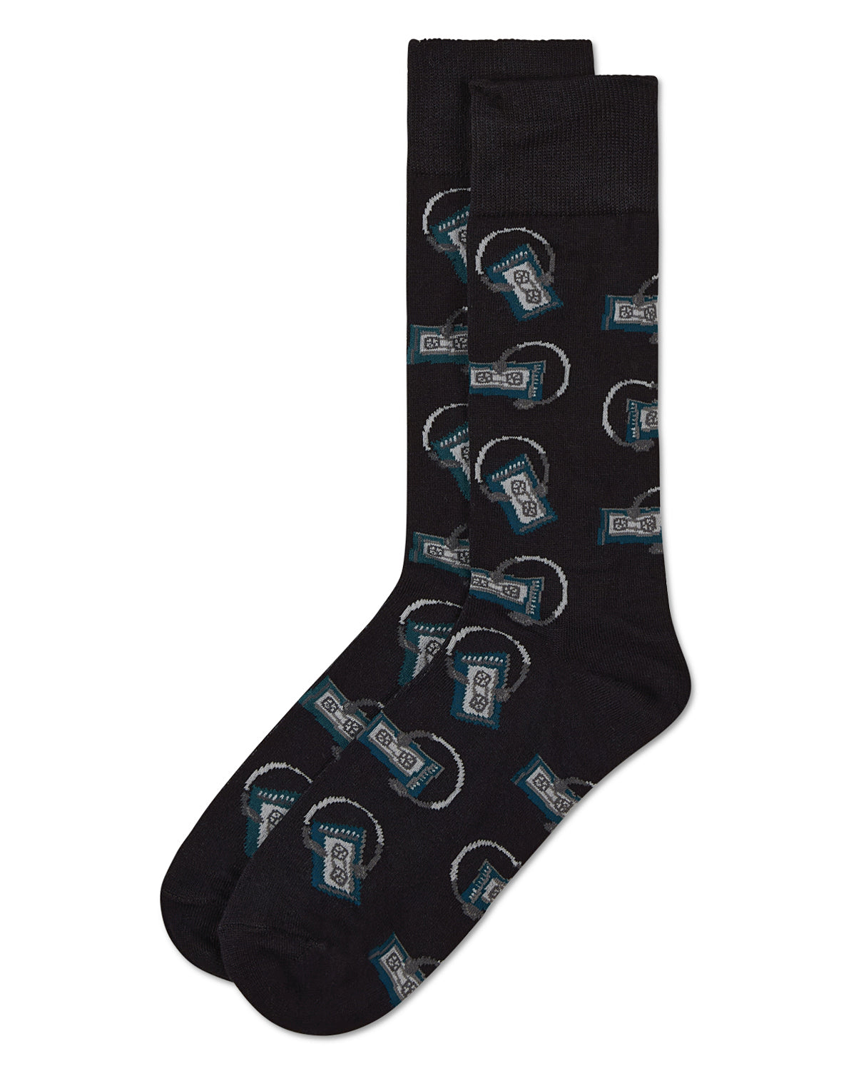 Slick Beats Cassette Player Men's Bamboo Blend Crew Socks : Color: Black