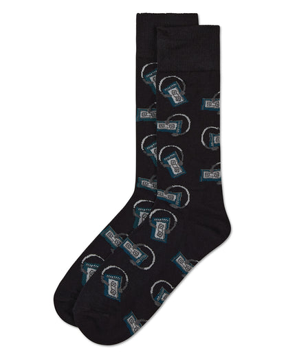 Slick Beats Cassette Player Men's Bamboo Blend Crew Socks : Color: Black