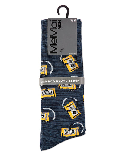 Slick Beats Cassette Player Men's Bamboo Blend Crew Socks : Color: Black