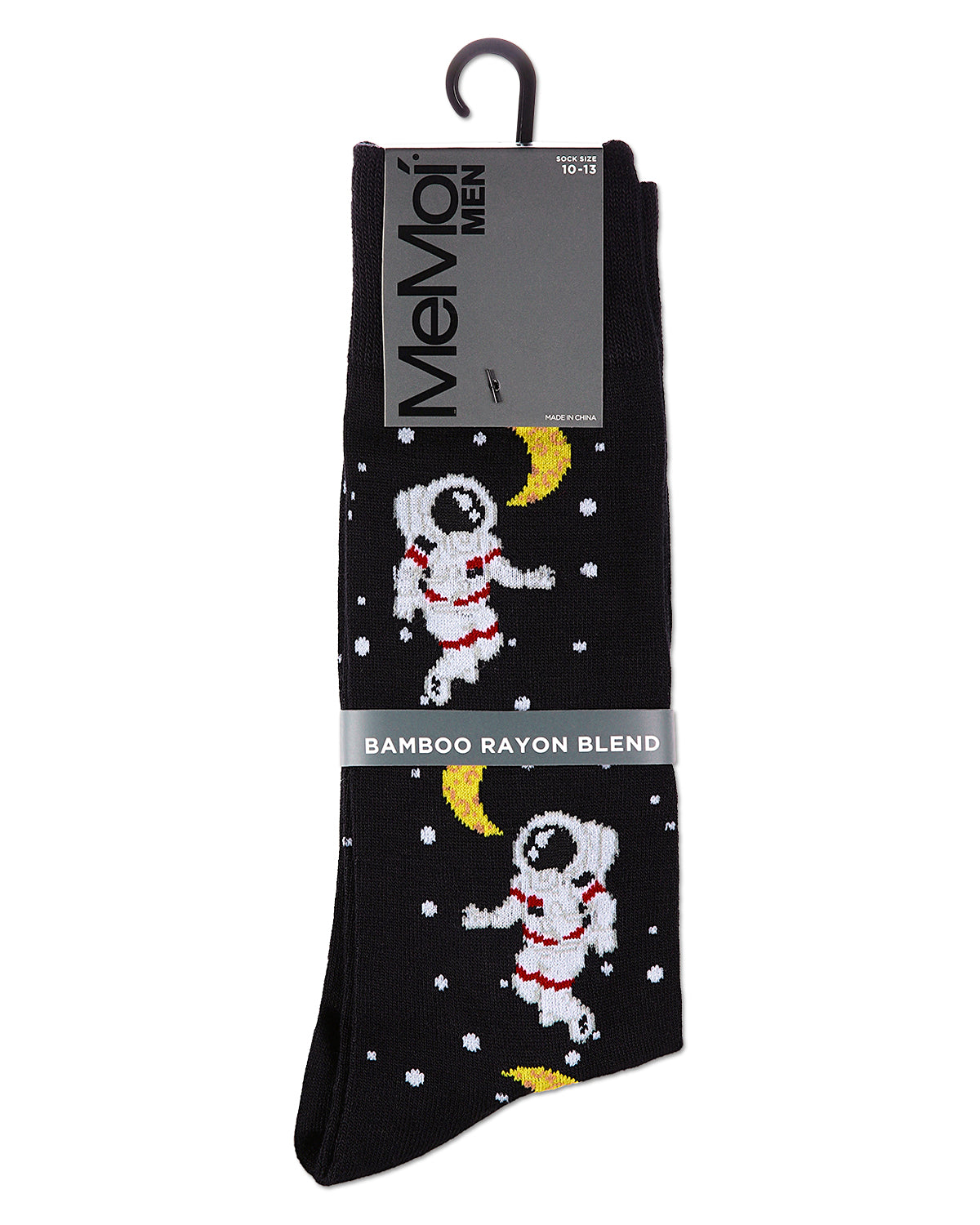 Stellar Moonwalk Astronaut Men's Bamboo Blend Crew Socks : Color: Black