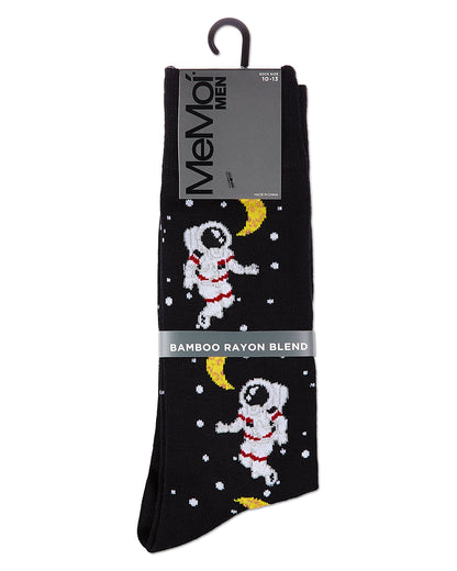 Stellar Moonwalk Astronaut Men's Bamboo Blend Crew Socks : Color: Black