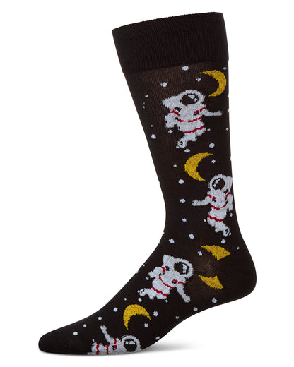 Stellar Moonwalk Astronaut Men's Bamboo Blend Crew Socks : Color: Black