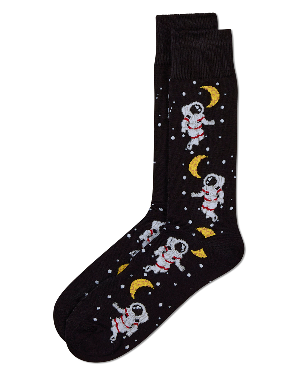 Stellar Moonwalk Astronaut Men's Bamboo Blend Crew Socks : Color: Black