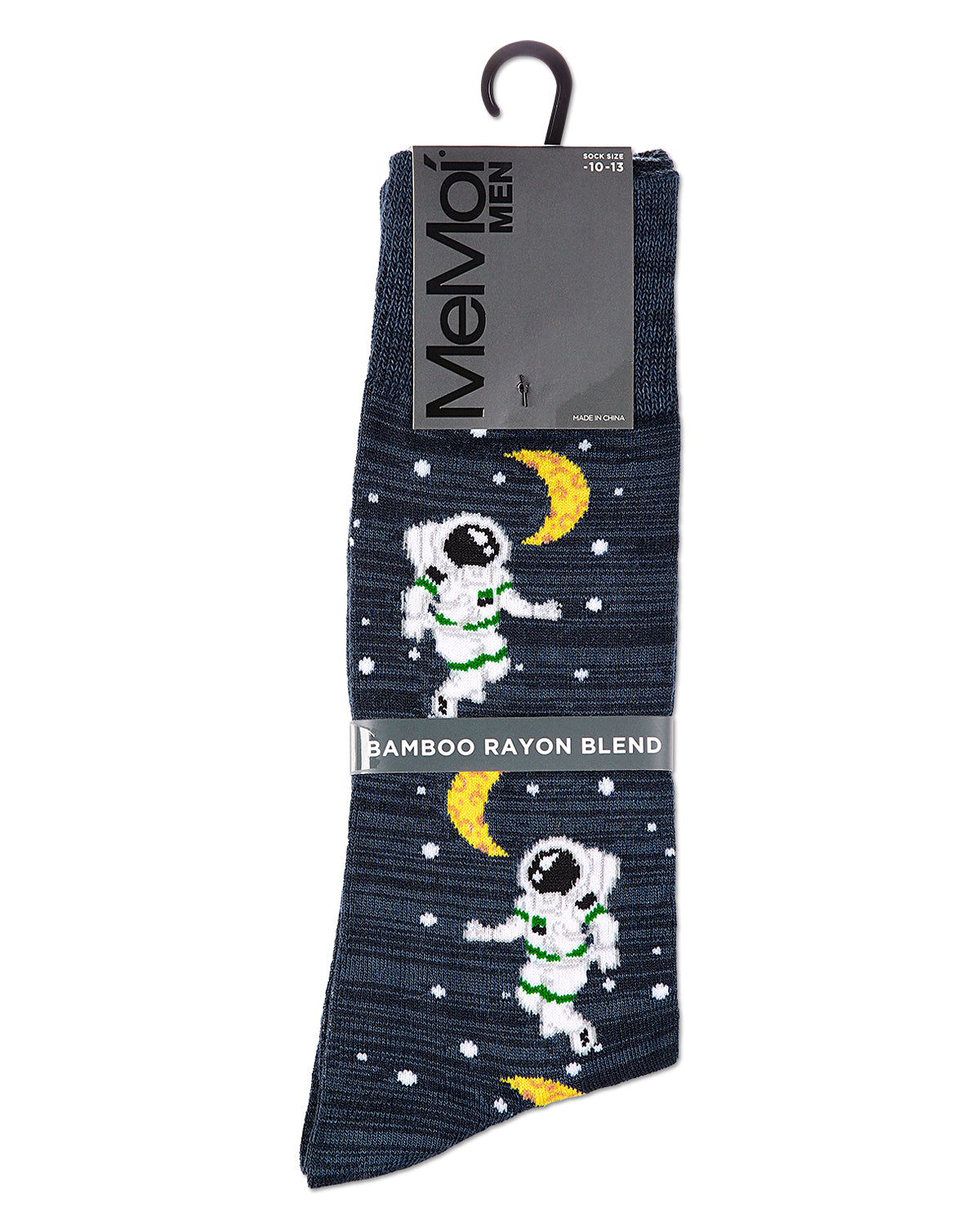 Stellar Moonwalk Astronaut Men's Bamboo Blend Crew Socks : Color: Black