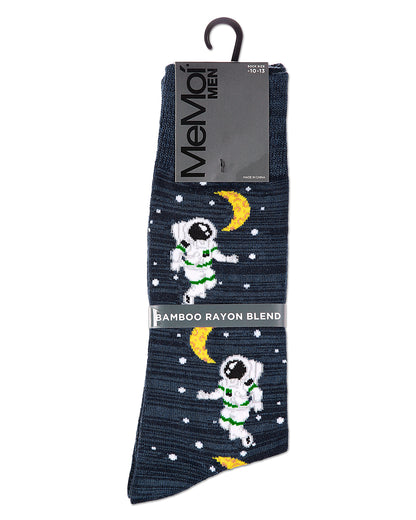 Stellar Moonwalk Astronaut Men's Bamboo Blend Crew Socks : Color: Black