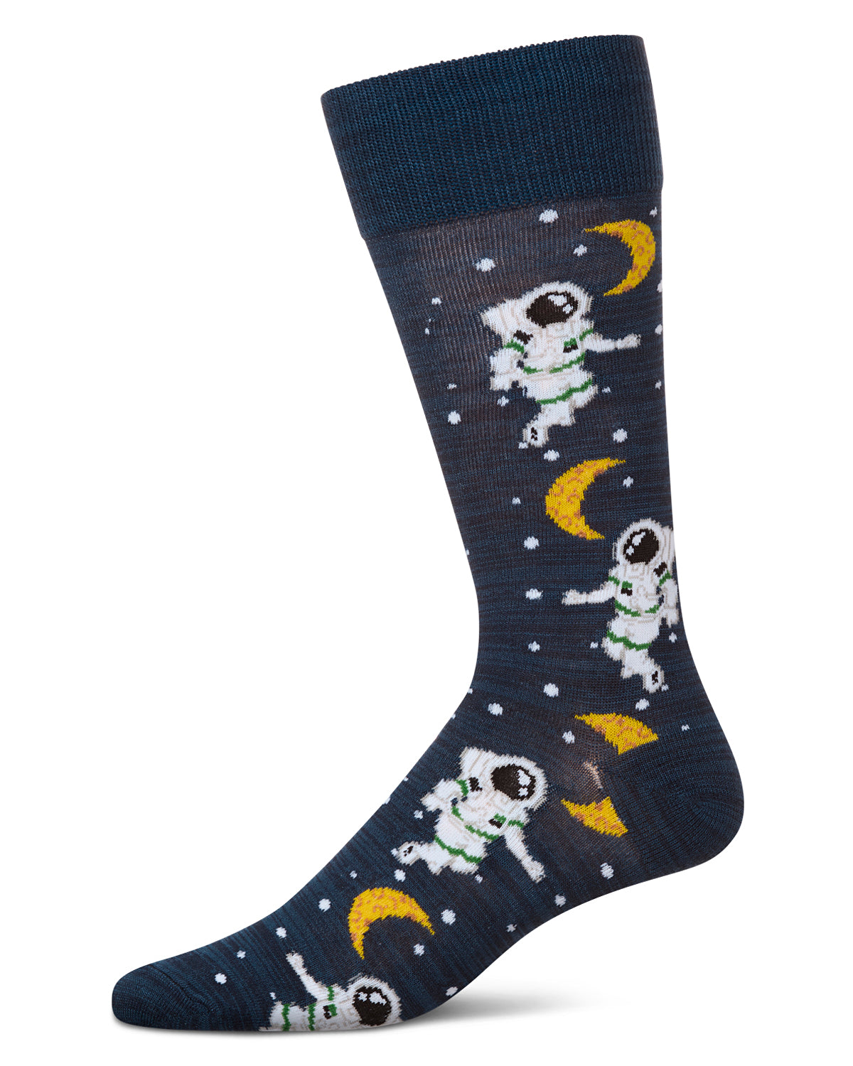 Stellar Moonwalk Astronaut Men's Bamboo Blend Crew Socks : Color: Black