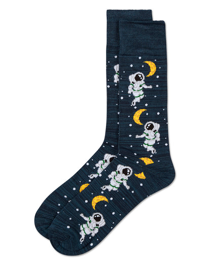 Stellar Moonwalk Astronaut Men's Bamboo Blend Crew Socks : Color: Black