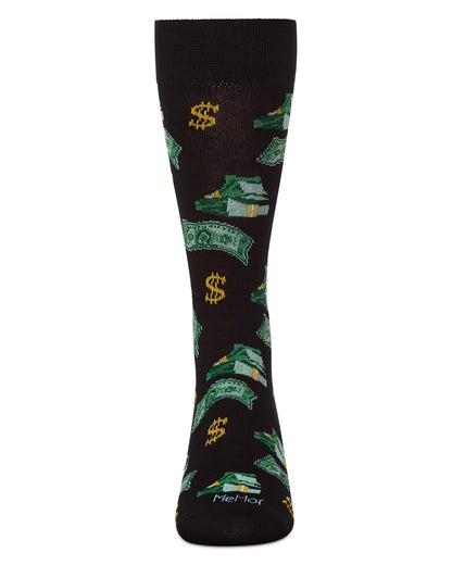 Money Bags Cash Print Bamboo Blend Men's Crew Socks : Color: Black
