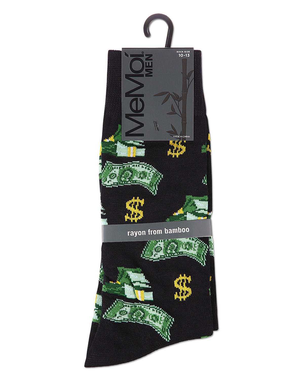 Money Bags Cash Print Bamboo Blend Men's Crew Socks : Color: Black