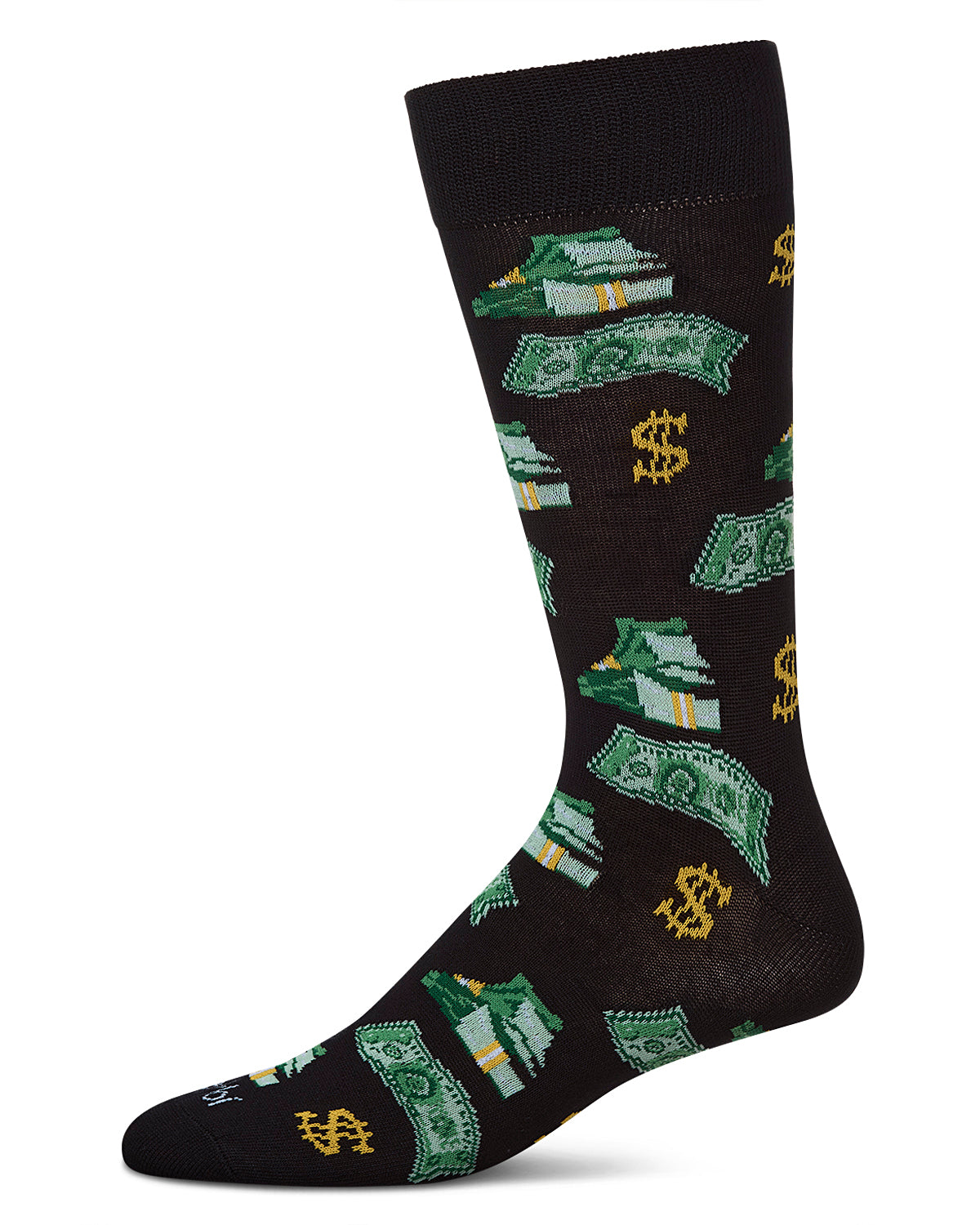 Money Bags Cash Print Bamboo Blend Men's Crew Socks : Color: Black