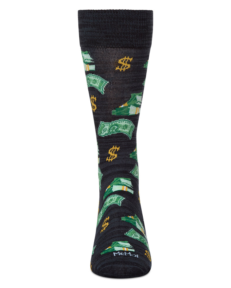 Money Bags Cash Print Bamboo Blend Men's Crew Socks