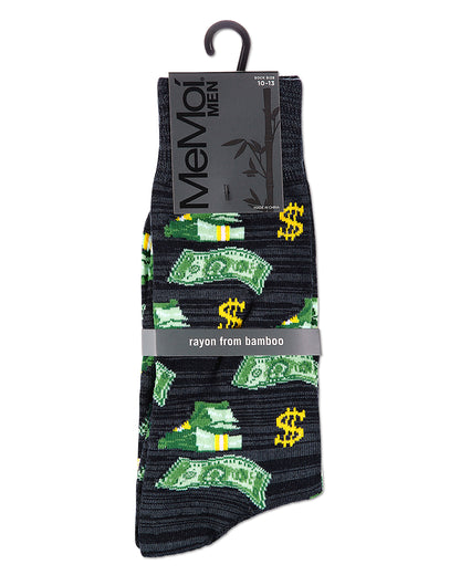 Money Bags Cash Print Bamboo Blend Men's Crew Socks : Color: Navy Blazer