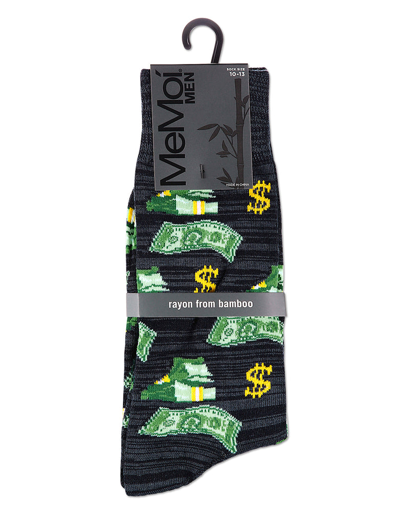 Money Bags Cash Print Bamboo Blend Men's Crew Socks