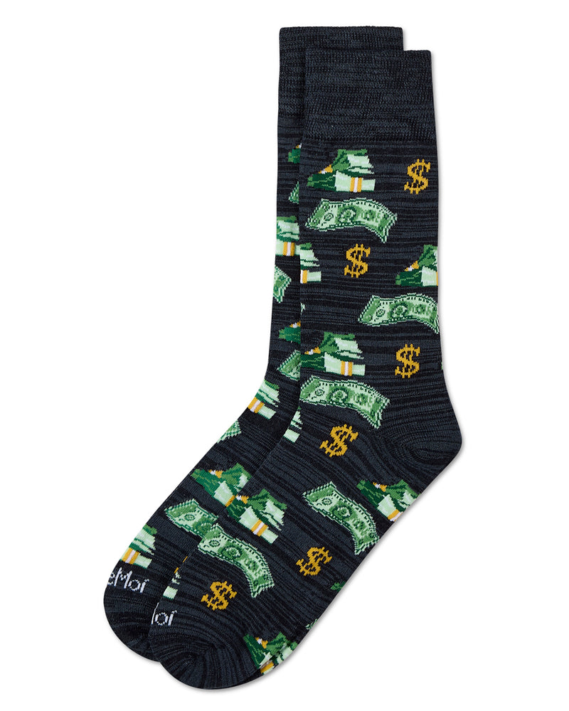 Money Bags Cash Print Bamboo Blend Men's Crew Socks