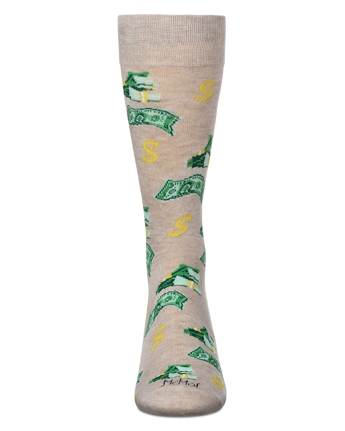 Money Bags Cash Print Bamboo Blend Men's Crew Socks : Color: Oatmeal Heather