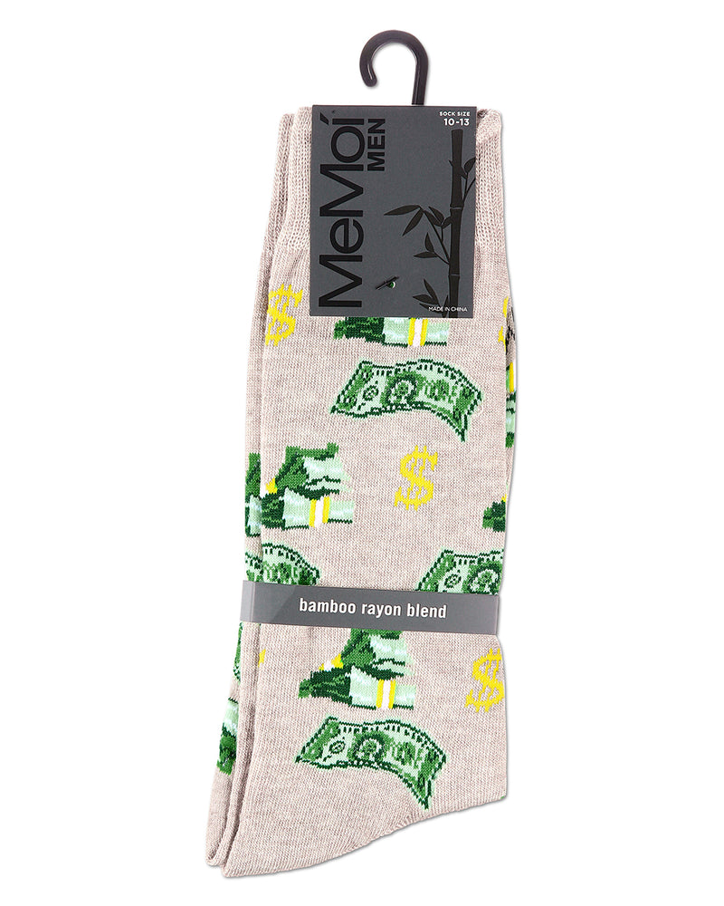 Money Bags Cash Print Bamboo Blend Men's Crew Socks