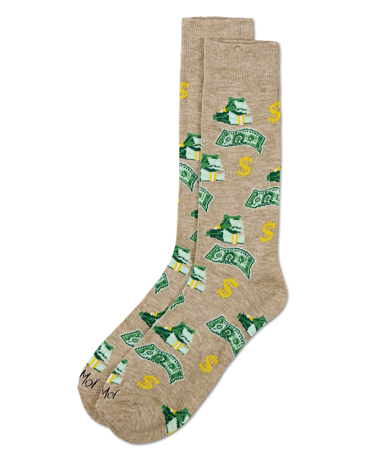 Money Bags Cash Print Bamboo Blend Men's Crew Socks : Color: Oatmeal Heather