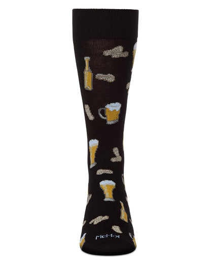 Happy Hour Beer and Peanuts Bamboo Blend Men's Crew Socks : Color: Black