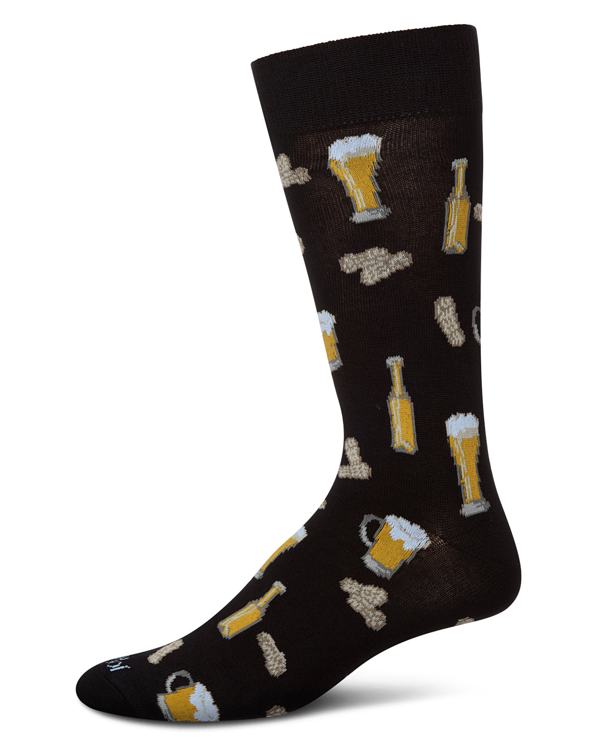 Happy Hour Beer and Peanuts Bamboo Blend Men's Crew Socks : Color: Black