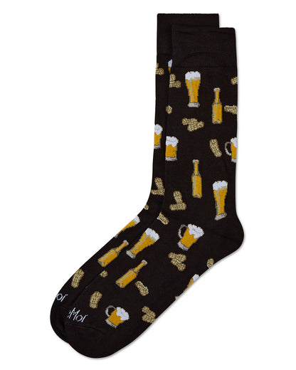 Happy Hour Beer and Peanuts Bamboo Blend Men's Crew Socks : Color: Black