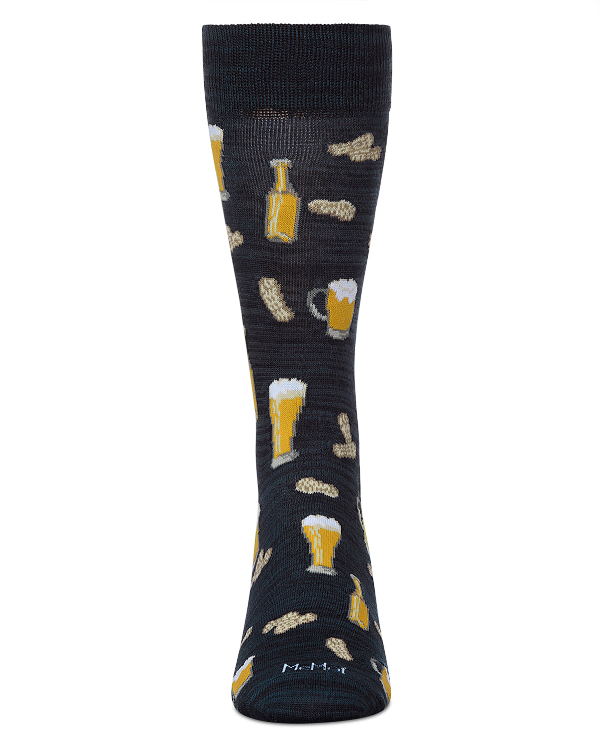 Happy Hour Beer and Peanuts Bamboo Blend Men's Crew Socks : Color: Black
