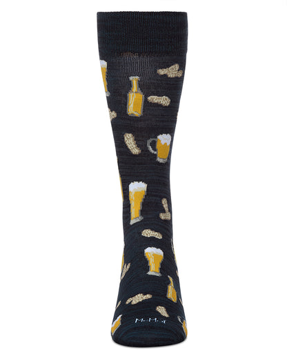 Happy Hour Beer and Peanuts Bamboo Blend Men's Crew Socks : Color: Black