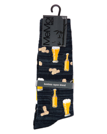 Happy Hour Beer and Peanuts Bamboo Blend Men's Crew Socks : Color: Black